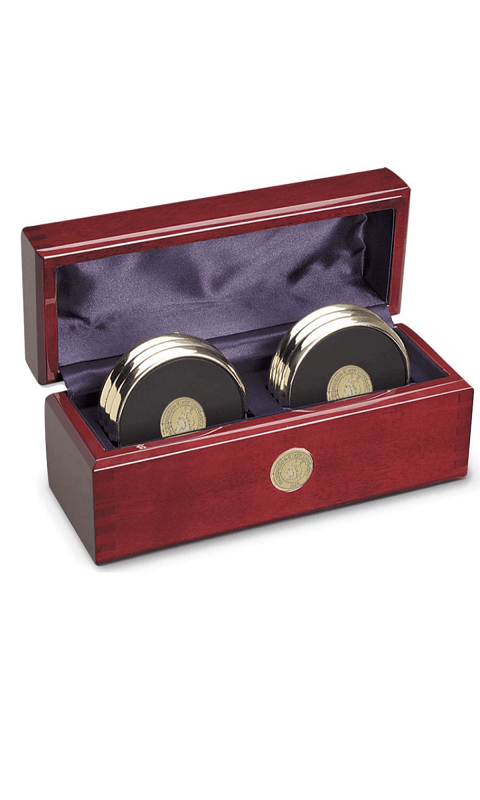 WSU Set of Six Gold-Tone Round Coasters in Rosewood Box - ONLINE ONLY!