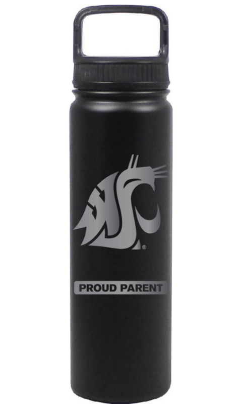 WSU 24 oz Matte Black Stainless Steel Water Bottle - Proud Parent - ONLINE ONLY!