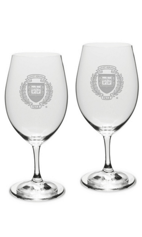 YALE GIFT SET OF 2 ETCHED 18 OZ RIEDEL WINE GLASSES - ONLINE ONLY!