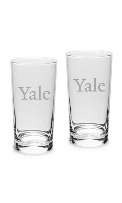 YALE SET OF 2 ETCHED 10 OZ HIGHBALL GLASSES - ONLINE ONLY!