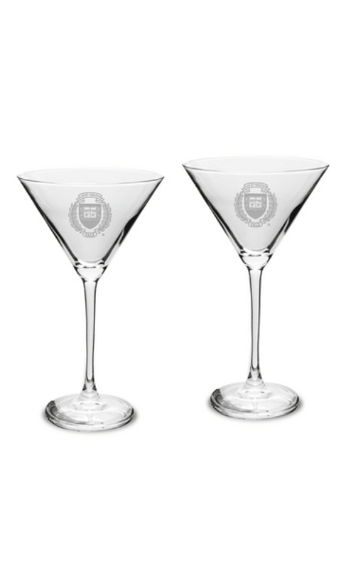 YALE SET OF 2 ETCHED 12 OZ MARTINI GLASSES - ONLINE ONLY!