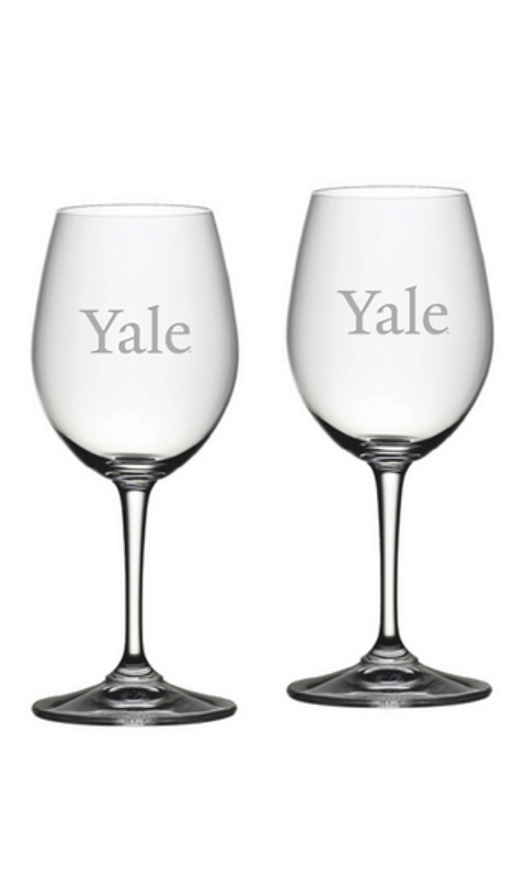 YALE  SET OF 2 ETCHED 12 OZ RIEDEL WHITE WINE GLASSES - ONLINE ONLY!