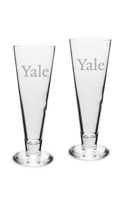 YALE SET OF 2 ETCHED 16 OZ PILSNER BEER GLASS - ONLINE ONLY!