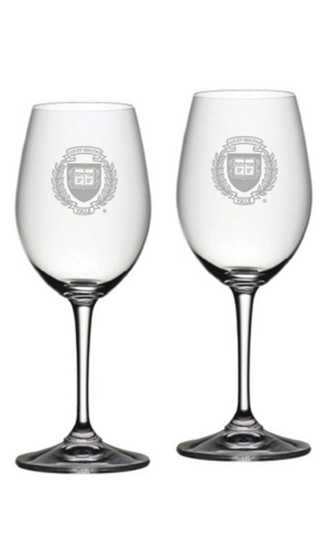 YALE SET OF 2 ETCHED 20 OZ RIEDEL RED WINE GLASSES - ONLINE ONLY!