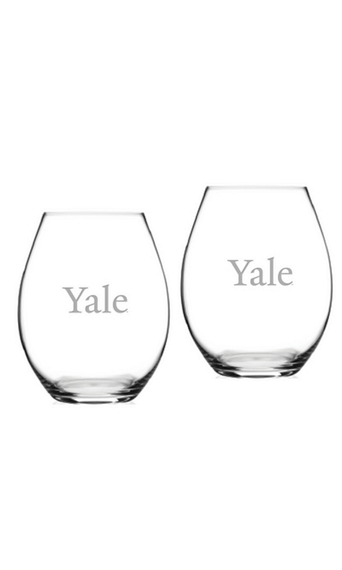 YALE SET OF 2 ETCHED 20 OZ RIEDEL STEMLESS WINE GLASSES - ONLINE ONLY!
