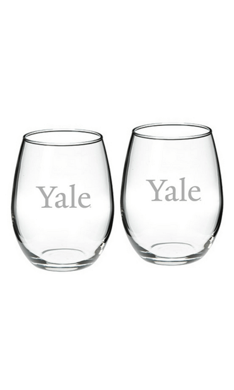 YALE SET OF 2 ETCHED 21 OZ STEMLESS RED WINE GLASSES - ONLINE ONLY!