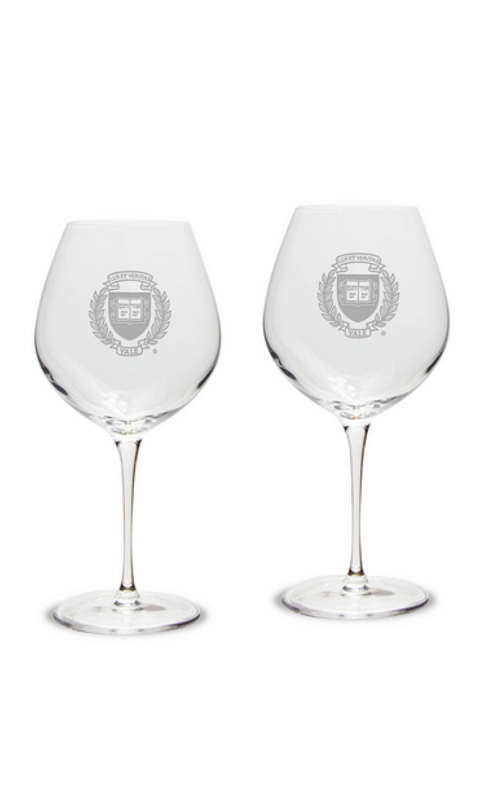 YALE SET OF 2 ETCHED 22 OZ LUIGI BORMIOLI ROBUSTO WINE GLASSES - ONLINE ONLY!
