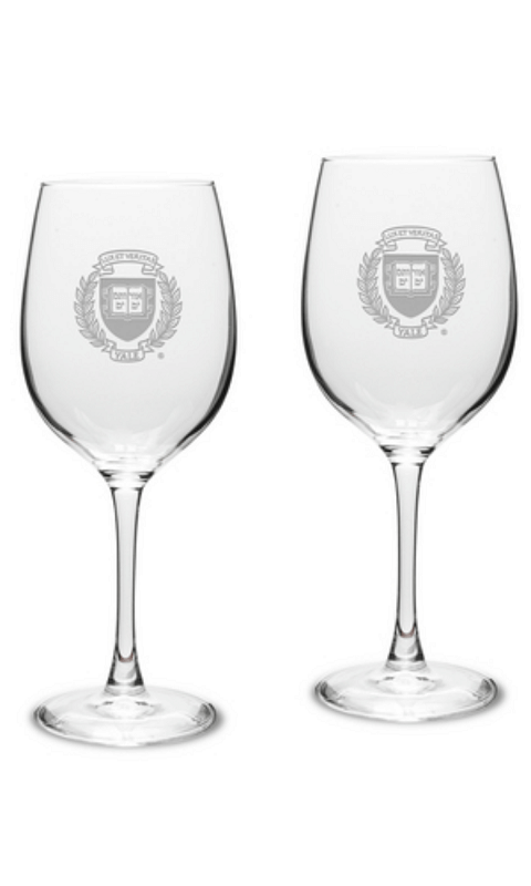 YALE SET OF 2 ETCHED 16 OZ LARGE WHITE WINE GLASSES - ONLINE ONLY!