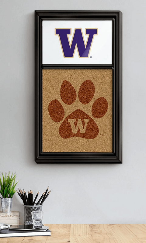 Washington Huskies: Dual Logo - Cork Note Board - White and Black - ONLINE ONLY!