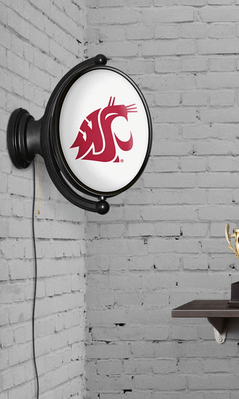 Washington State Cougars: Original Oval Rotating Lighted Wall Sign - White - ONLINE ONLY!